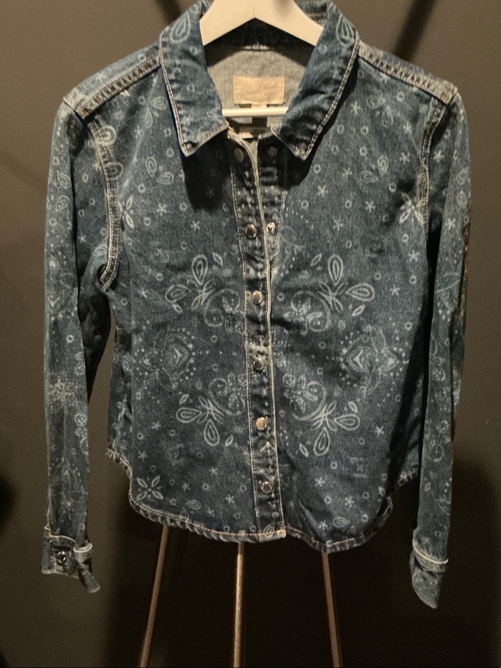 Denim -Blue Floral Print Denim Shirt Jacket